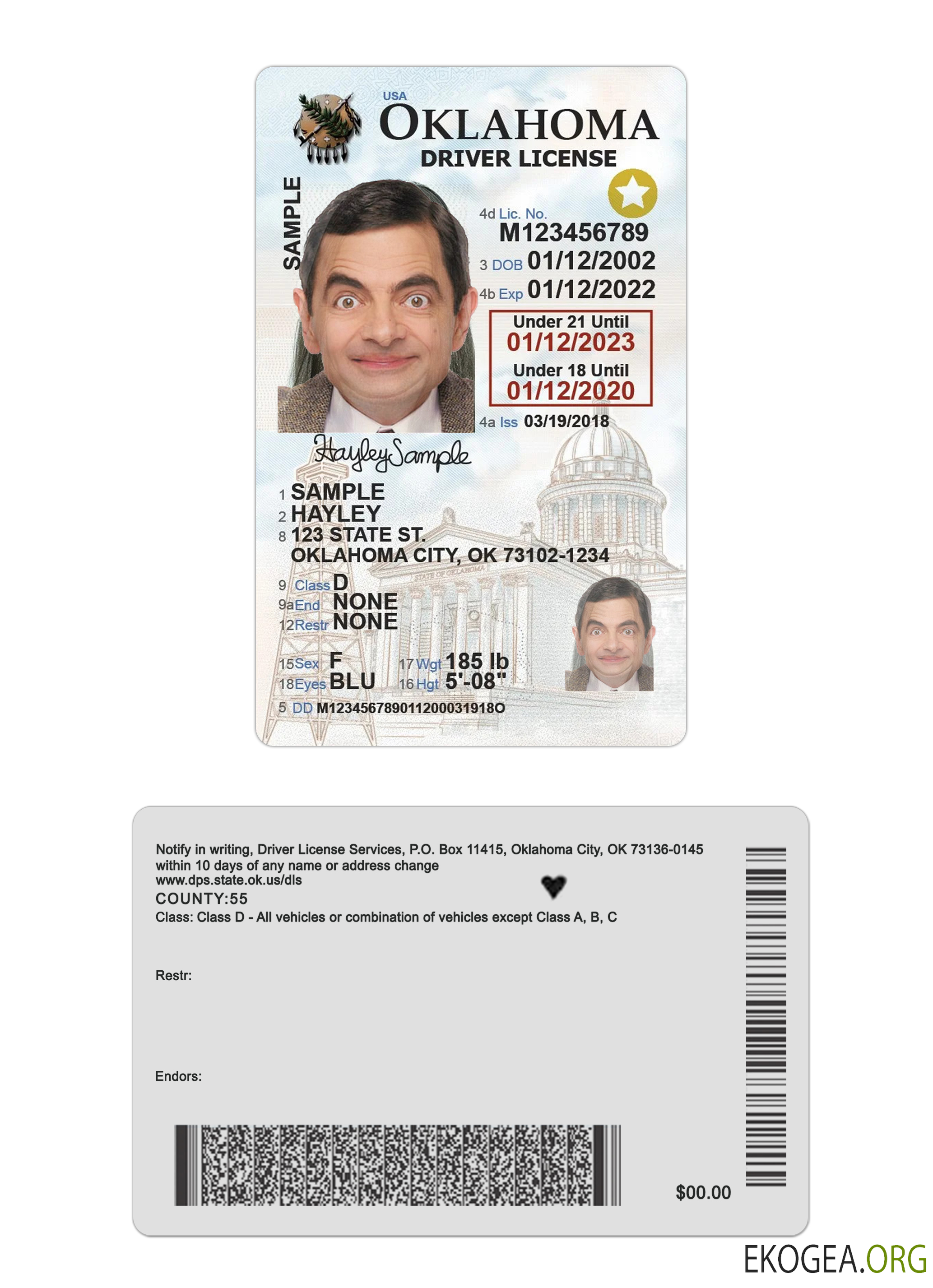 USA Oklahoma under 21 driving license 2020 present